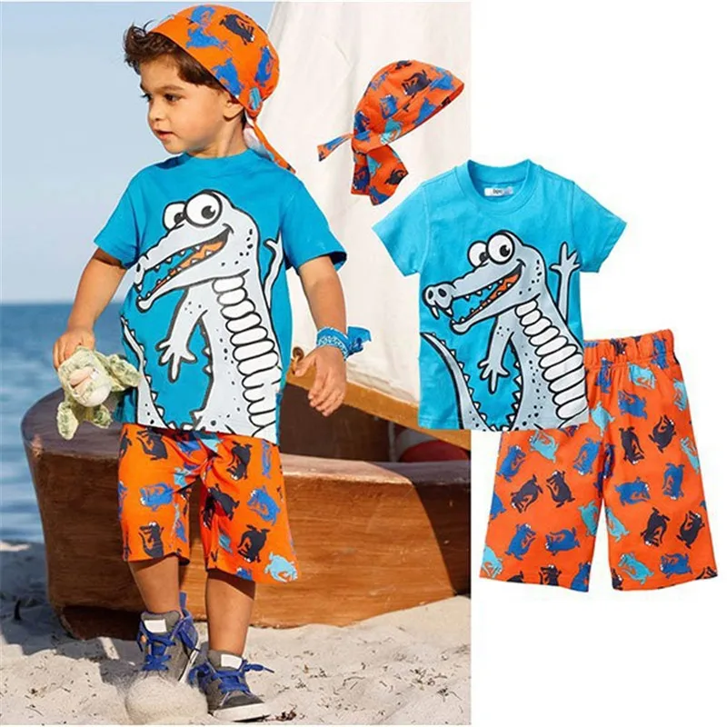 

Boys Summer Clothes Boy Shorts Cartoon Animal suits Summer Short Sleeve T-shirt Plaid Pants + Hat 3Pcs Mode Enfant Clothing Set