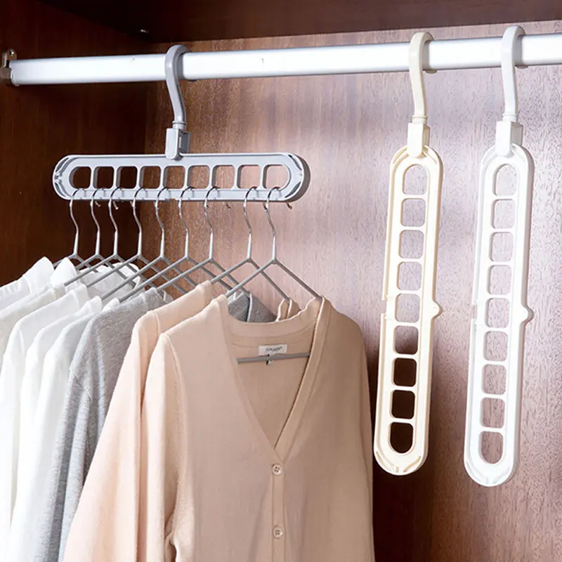 

New Multipurpose Clothes Hanger Clothing Drying Rack Plastic Scarf Coat Hangers Storage Racks Multi-layer Nine-hole Clothespin