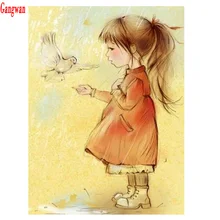 Пользовательские фото кристальная картина маленькая девочка и птицы diy Алмазная вышивка распродажа со стразами картина, Алмазная мозаика мультфильм подарки для девочек