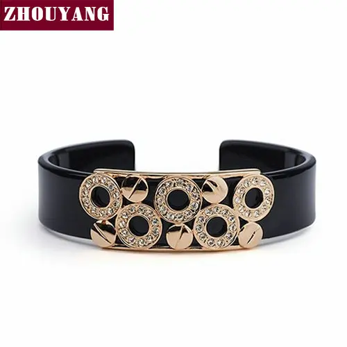 

ZHOUYANG Mens Bracelets 2018 Black Lovely Round Rose Gold Color Bangle Jewelry Made with Genuine Austrian Crystals