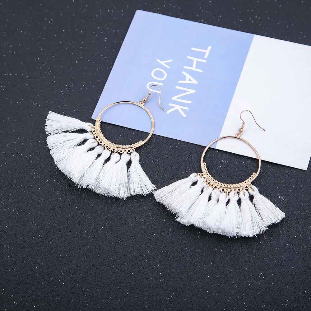 E5651 Trendy Earrings Drop Earrings AlloyRoseLongBohemianBlueOrangeRoundMetalBohoGold Tassel Earrings For Women Jewelry