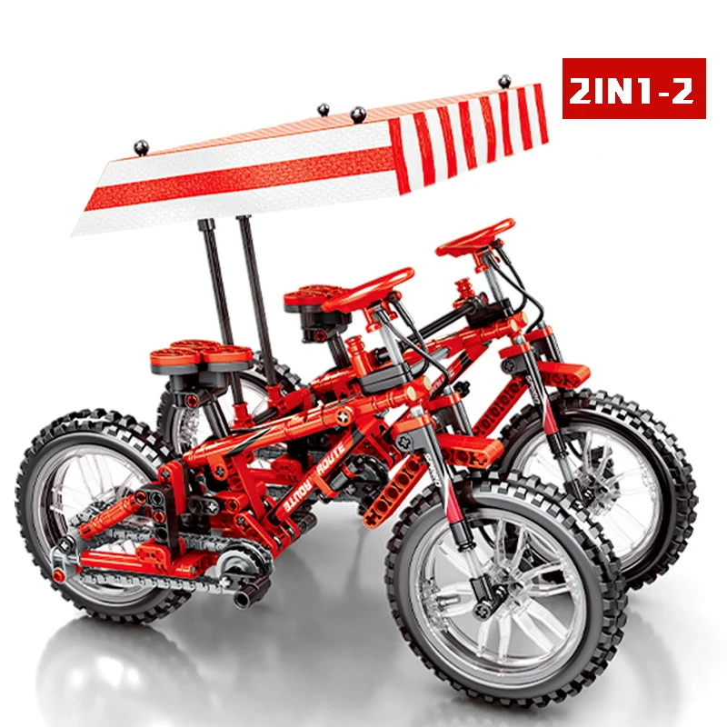 

306Pcs Techinc Red Mountain Bike 2IN1 Deformation Tandem Bicycle Building Blocks Compatible Legoings Bricks Children Boy Toys