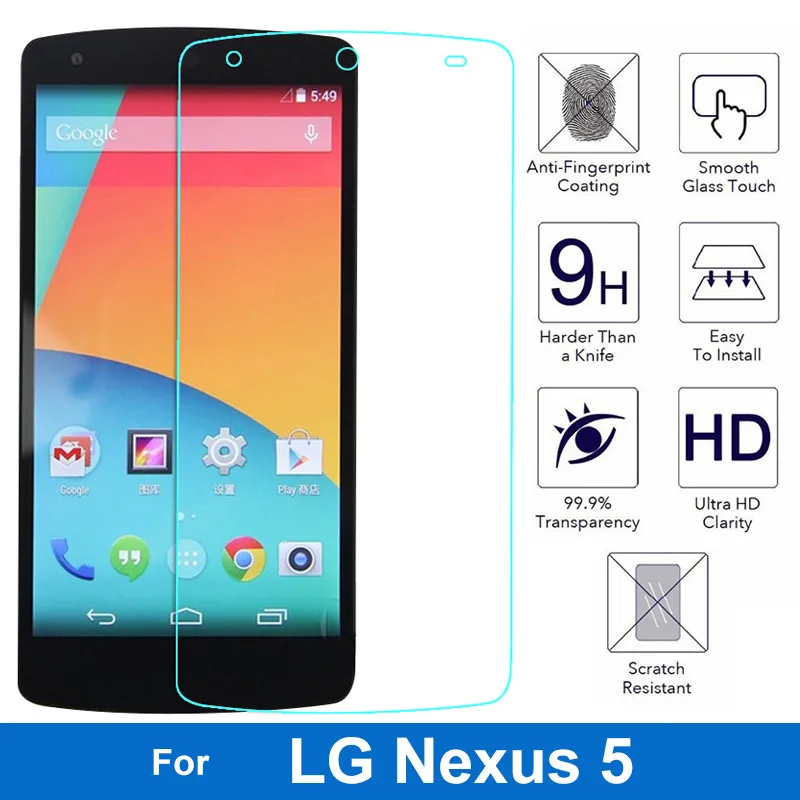 

0.3mm Tempered Glass For LG Google Nexus 5 Arc Edge Case For LG Nexus5 D820 D821 EM01L Screen Protector Protective Film