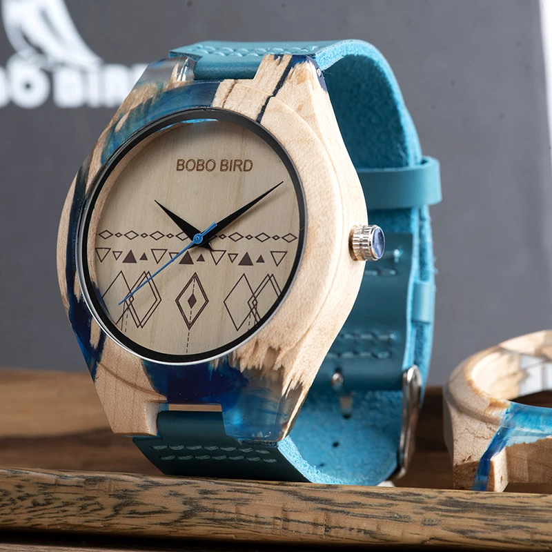 BOBO BIRD Топ бренд Мужские часы деревянный и полимерный Чехол кожаный кварцевые часы relogio masculino в подарочной коробке V-S07