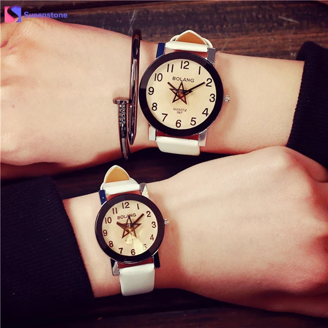 Fashion New Star Pattern Simple Style Lovers Watch Men Women PU Leather Strap An Fashion New Star Pattern Simple Style Lovers Watch Men Women PU Leather Strap An