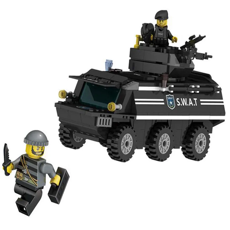 

KAZI City New Riot Police Series Model Armored Vehicles SWAT Building Block Sets 249pcs Bricks Educational Toys For Children