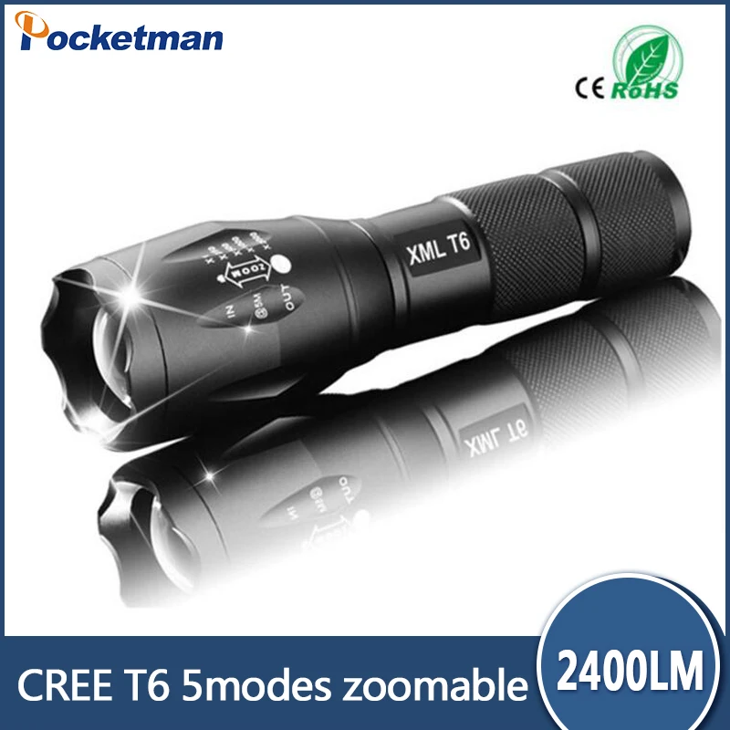 

Ultra Bright 5 Modes led flashlight 2400 Lumen Zoomable XML T6 LED 18650 Flashlight Focus Torch Zoom Lamp Light