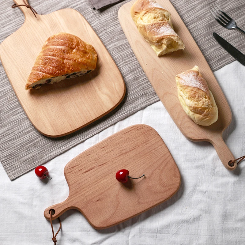 Beech Wood Cutting Board Wooden Bread Board Pastry Cheese Serving Pizza Paddle Kitchen Chopping Board with Handle Kitchen Tools (11)