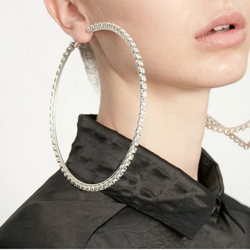 

European exaggerated temperament crystal large circle earrings Japan and South Korea trend personality large circle earrings