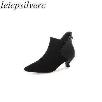 

Women Boots Autumn Winter Med Heel Warm Mixed Colors Pointed Toe Zipper Ankle Chelsea Shoes 2018 Sexy New Fashion Casual Black