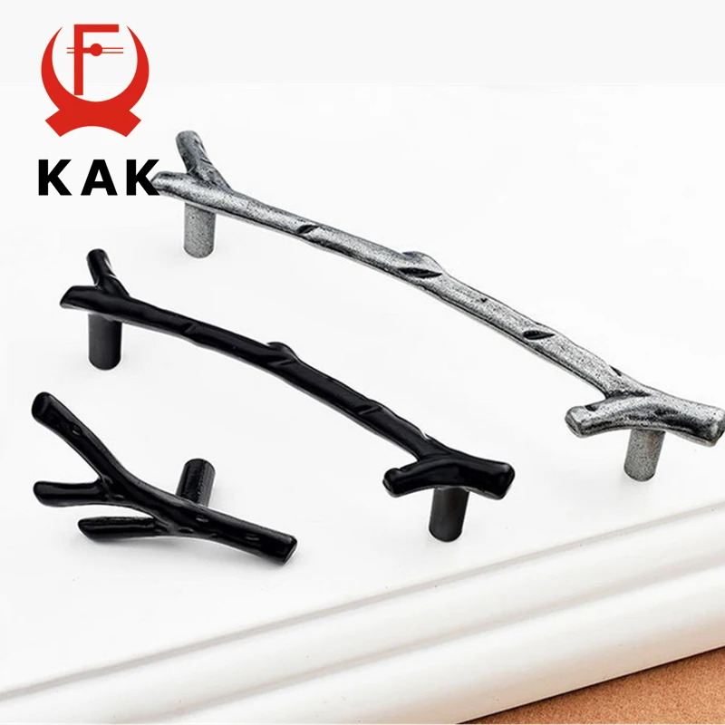 KAK 10PCS Creative Black Silver Tree Branch Handles 96mm 128mm Kitchen Cabinet Drawer Door Handles Pulls
