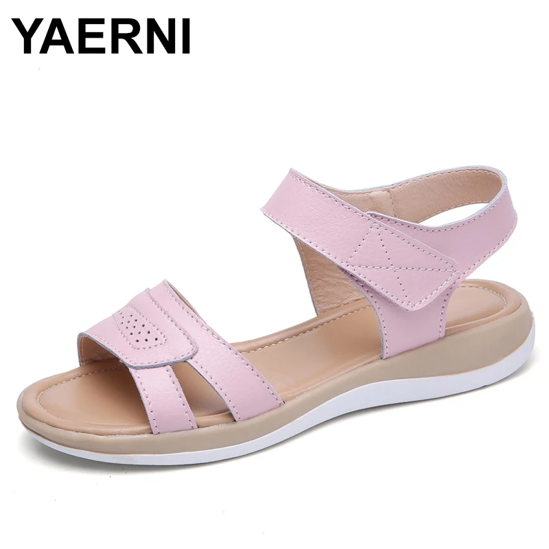 

YAERNI Women's Genuine Leather Flat Beach Sandals Shoes Summer Ladies Flip Flops Slippers Casual Girls Gladiator Sandals Shoe