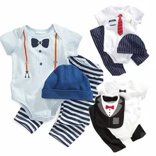 boys girls rompers summer fashion short sleeve cartoon stripe pattern infant clothing set romper+pants+hat bib 3pcs baby clothes