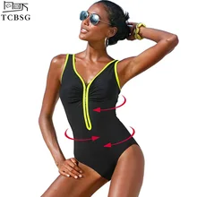TCBSG, сдельный купальник, новинка, размера плюс, женский купальник, Ретро стиль, купальные костюмы, летняя пляжная одежда, на молнии, с подкладкой, для плавания