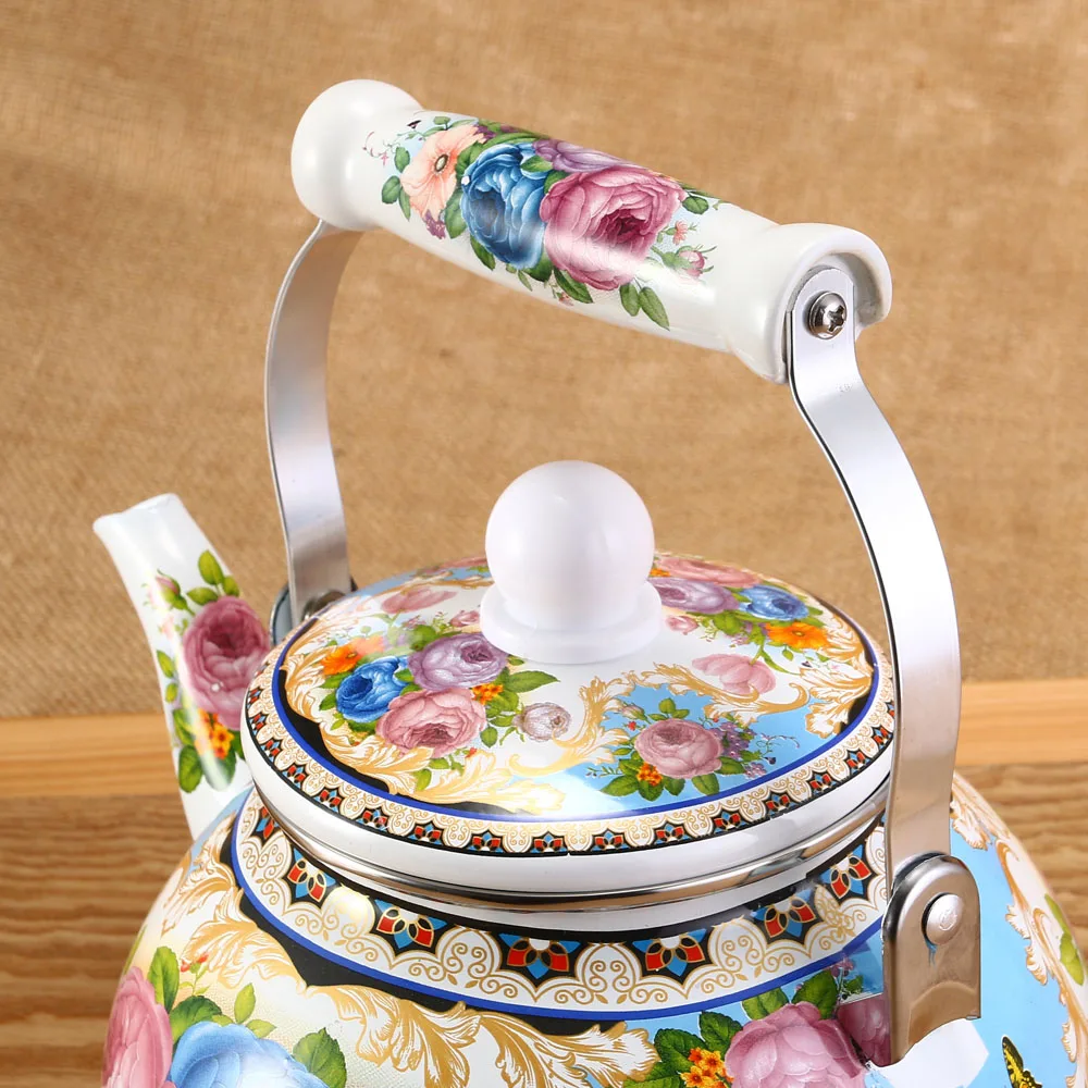 1pcs 2.5L Flowers Stamp Pot Smooth Kettle Enamel Tea Pot Used On Electromagnetic Stove/Gas Range/Electronic Tube