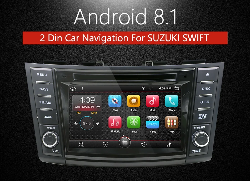 Flash Deal Eunavi 2 Din Android 8.1 Car Dvd Player For Suzuki Swift 2011 2012 Radio Stereo GPS Navi Touch screen Control Free Camera Map 1