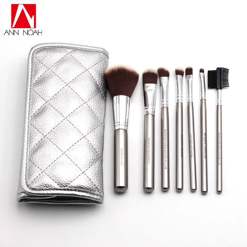 High Quality Silver Plated Wood Handle Anti Bacterial Synthetic Hair 7pcs Deluxe Bamboo Charcoal Makeup Brush