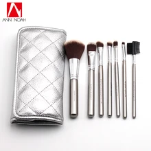 High Quality Silver Plated Wood Handle Anti Bacterial Synthetic Hair 7pcs Deluxe Bamboo Charcoal Makeup Brush Sets With Pouch