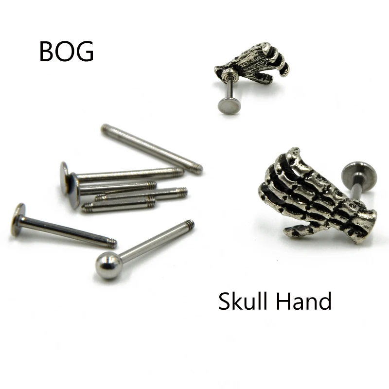 

1PC Punk Skull Shape Devil Hand Kylie Lip Piercing Ear Tragus Earring with Screw Fit Helix Bars Cartilage Piercing Jewelry