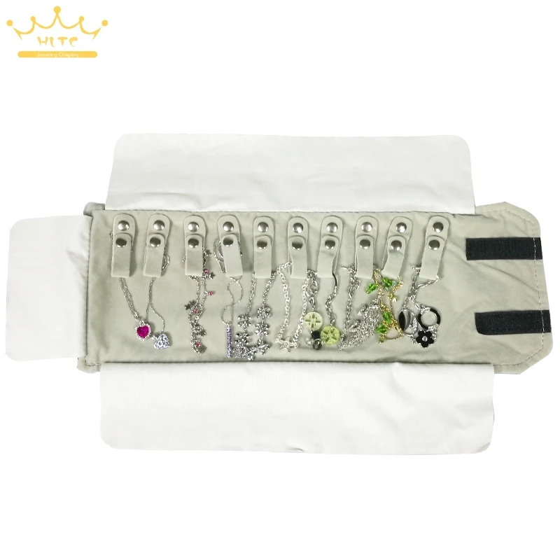 Jewelry Roll Bag For Necklace Pendant Organizer Jewellery Storage Bags Chain Portable Display Cases Black/Grey Velvet 16*12cm