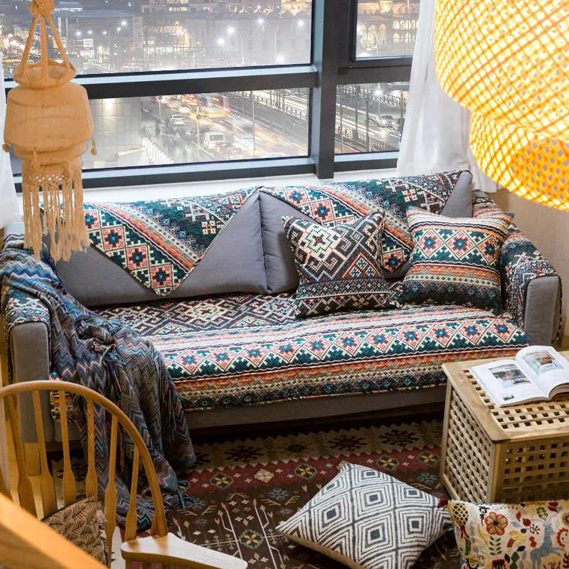 

Bohemian National Style Sofa Cover Cotton Slip-Resistant Sofa Towel Chair Covers Mats Living/Drawing Room L-Shaped