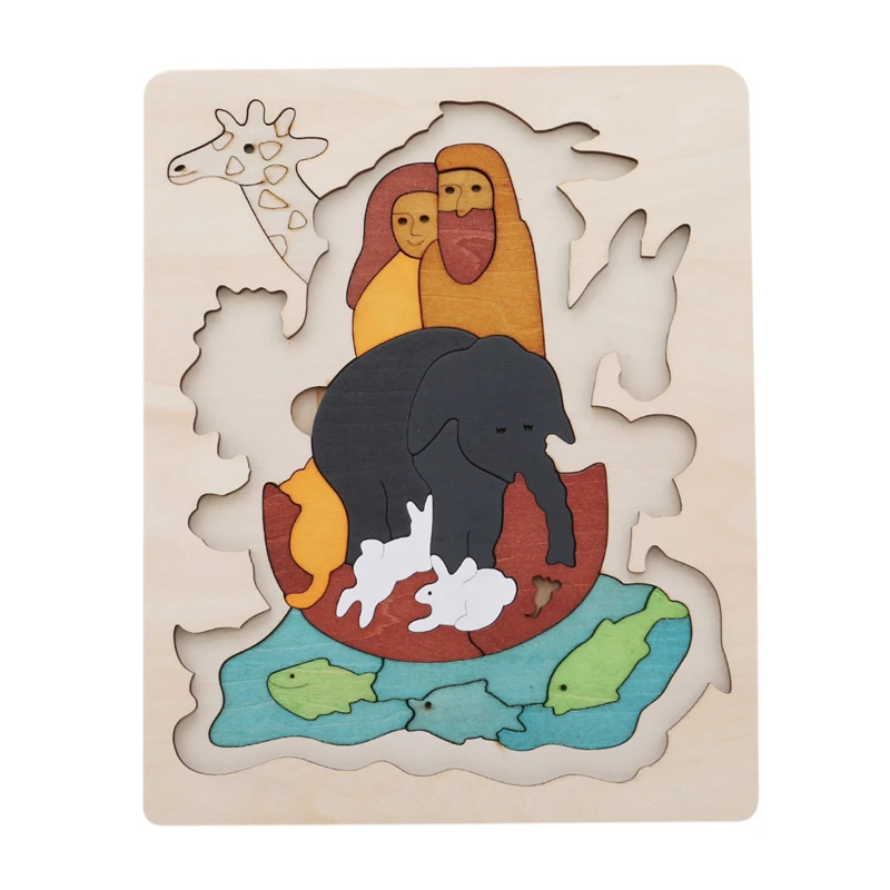 

Colorful Kids Children Educational Wooden Multilayer Cartoon 3D Animals Puzzles Baby Games Birthday Toys
