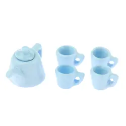 5 шт. 1/12 макеты кукольного домика столовая посуда фарфор набор для чая кофе (синий)