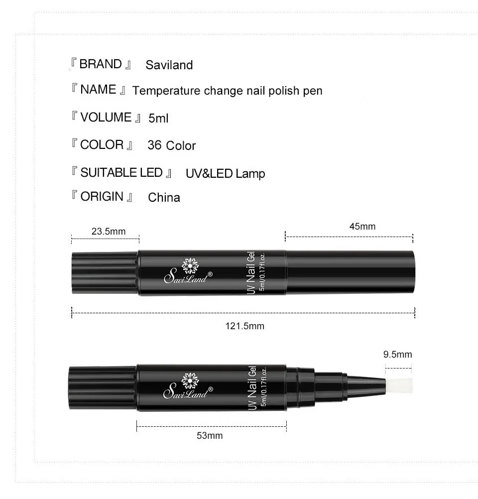 Saviland, 36 цветов, гелевая ручка для ногтей, термо-карандаш для изменения температуры, Гель-лак для ногтей, замочить от УФ-Хамелеона, Гель-лак