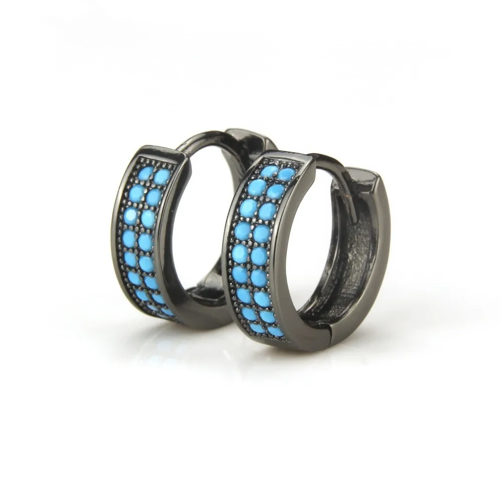 

Women Fashion Blue Stone Hoop Black Copper Pins Earrings Party Jewelry MOLINUO