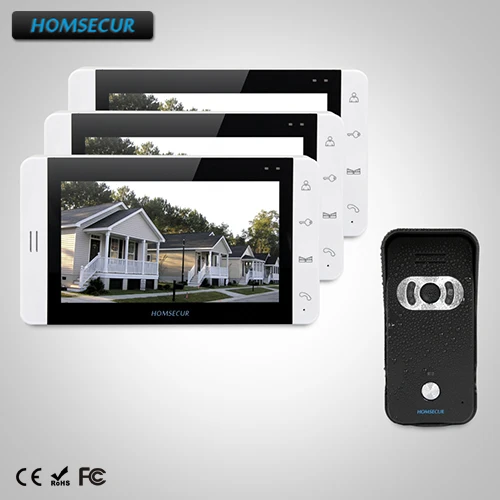 

HOMSECUR 7" Wired Video&Audio Home Intercom+Dual-way Intercom for House/Flat 1C3M : TC021-B Camera(Black)+TM703-W Monitor(White)