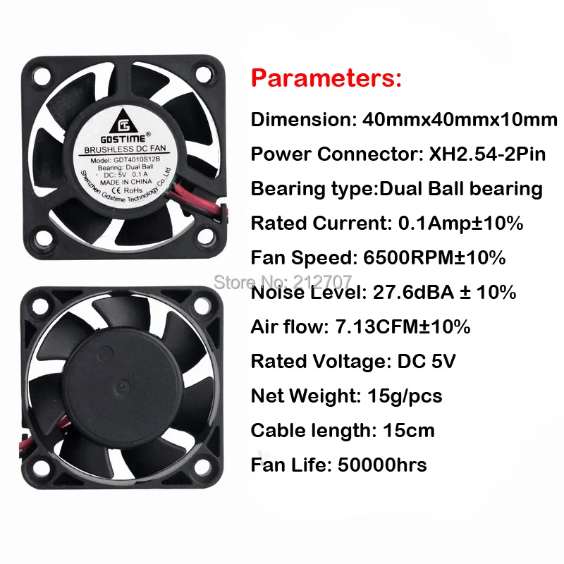 5 шт. Gdstime 40 мм 4010 5 в шарикоподшипник 2Pin Вентилятор охлаждения постоянного тока чехол для компьютера кулер 40x40x10 мм