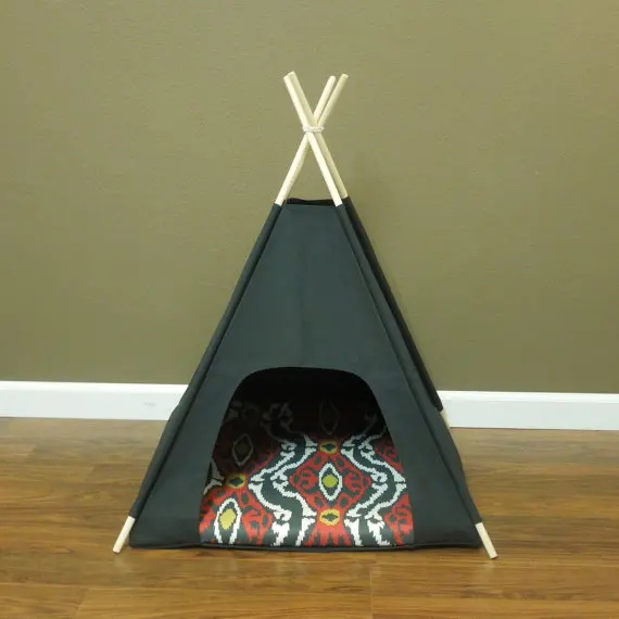 

Large Black Canvas Dog Tipi Tent Teepee for Dogs Tipi Chat 28" Come with Floor Mat and Carry Case