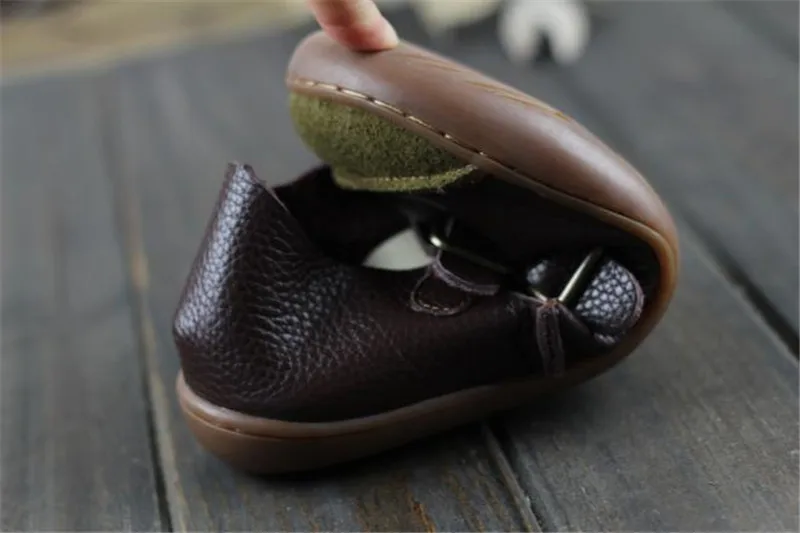 Genuíno Senhoras Cinta Fivela Sapatos de Sola Plana E098