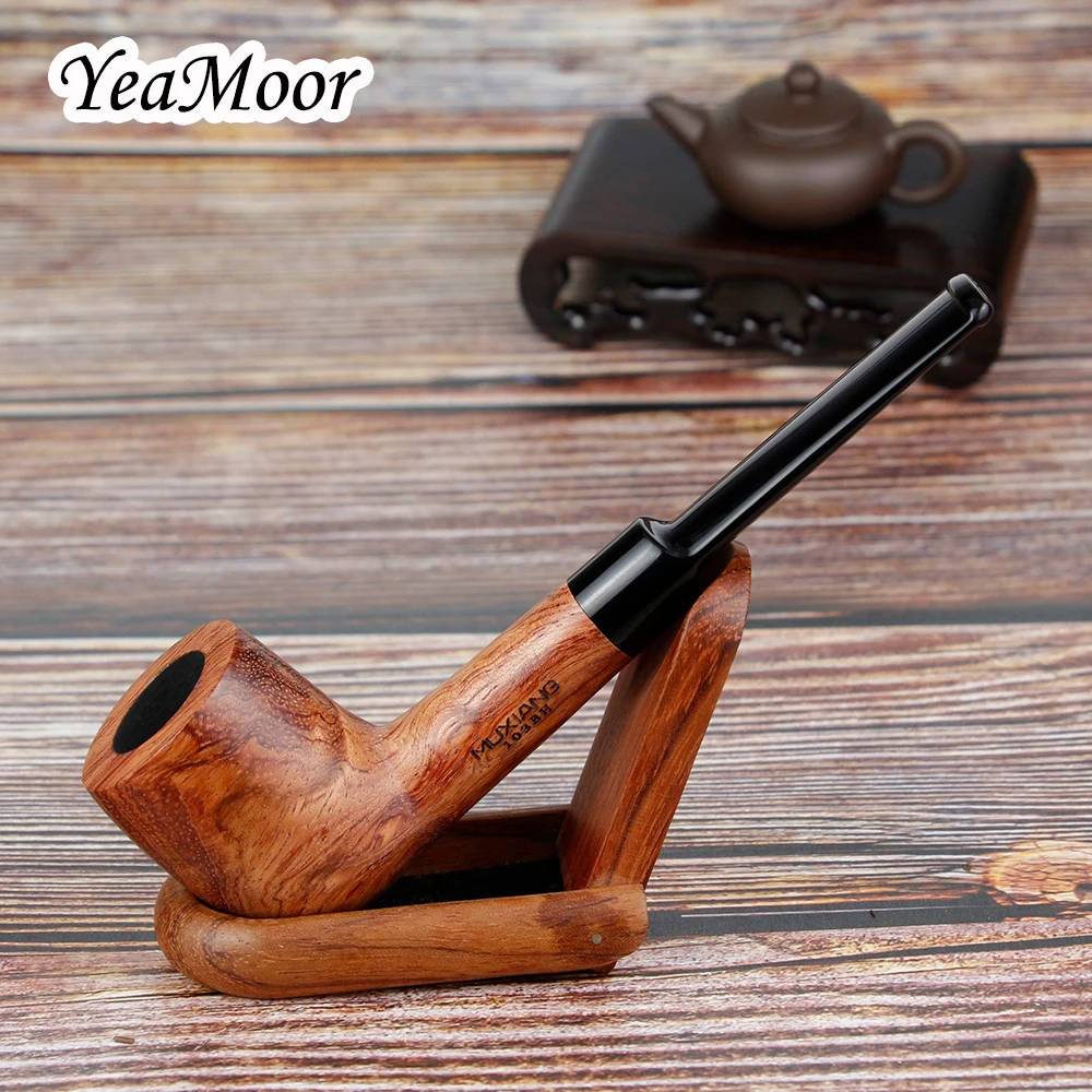 Classic Rosewood Smoking Pipe with Wood Holder 9mm filter Wooden Pipe Straight Tobacco Pipe 10 tools free