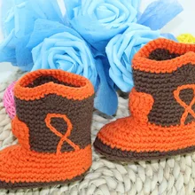 Милое рукоделие, вязание, вязание крючком детские ковбойские ботинки Новорожденные фото реквизит-оранжевый/коричневый