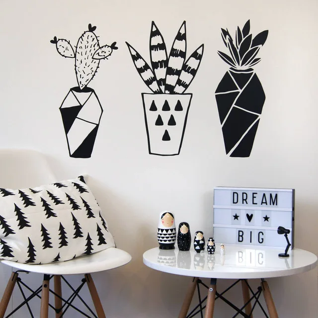 

DIYWS Vinyl sticker geometric cactus potted plants Removable Wall Decals Mural Wallpaper