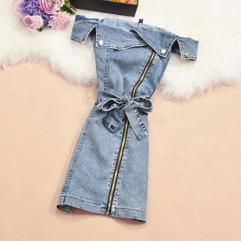 

Slash Neck Off Shoulder Women Summer Dress Mini Party Club denim Dresses Sexy