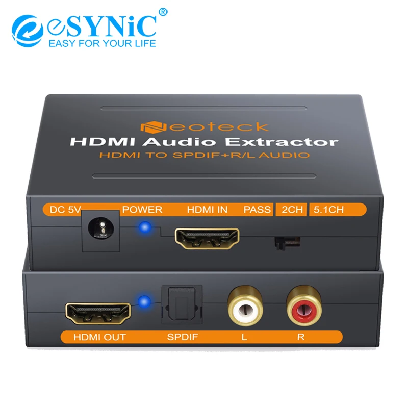 1080P HDMI конвертер с USB кабель питания Оптический TOSLINK SPDIF и аналоговый RCA L/R стерео