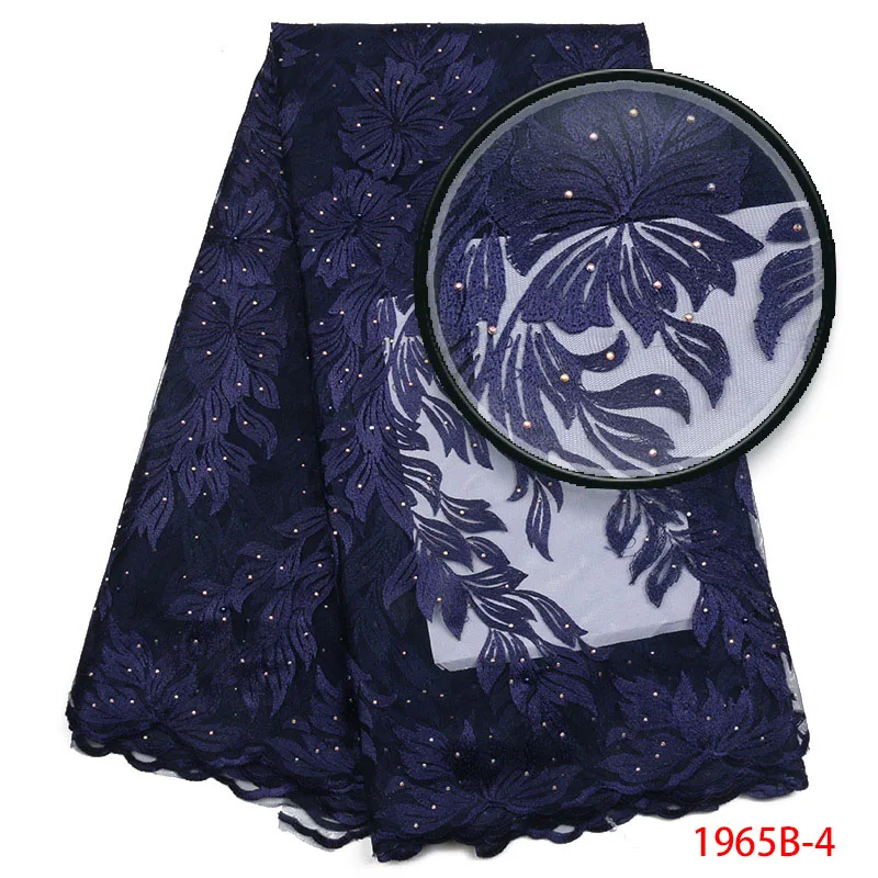 

Nice Embroidered pattern African lace fabric high quality french Stones tulle net lace fabric for wedding party Dress AMY1965B-2