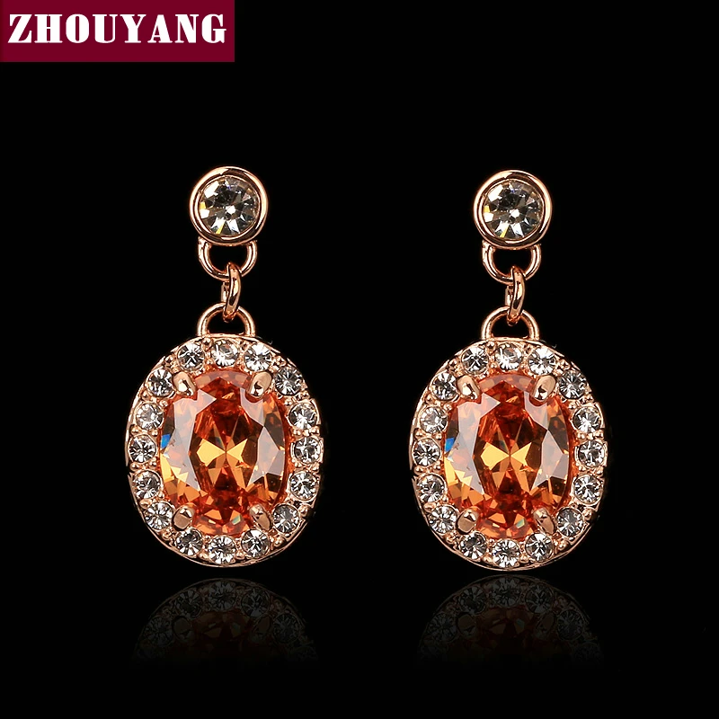 

ZHOUYANG Top Quality Nobleness Lady Crystal Rose Gold Color Earring Austrian Crystal ZYE126 ZYE127 ZYE379