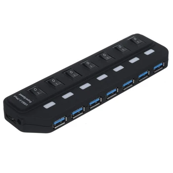 

Super Speed 5Gbps USB 3.0 7 Port Hub Switch Splitter w/ Individual Switches LED Light Ling USB Cable
