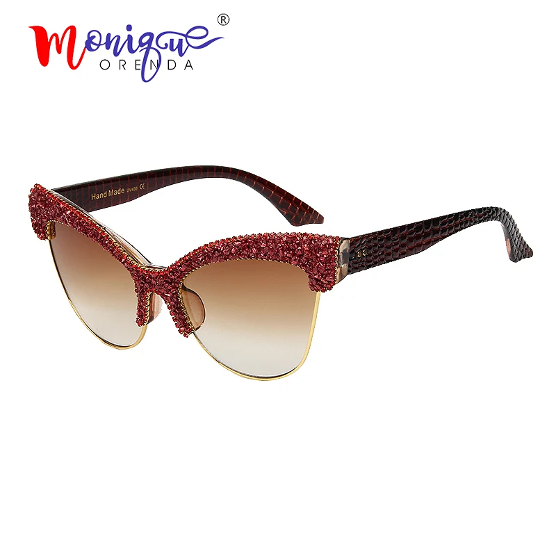 2019 Luxury cat eye sunglasses women vintage oversized sun glasses for men semi rimless crocodile skin pattern legs High Quality