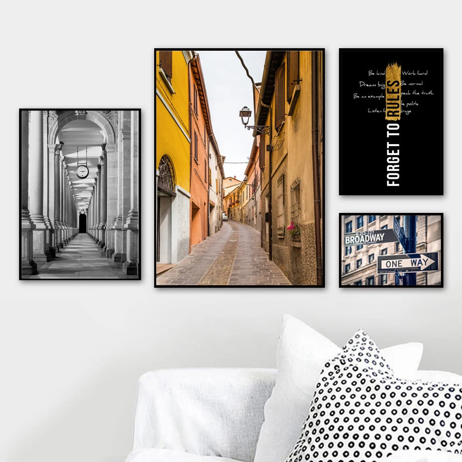 Streets-Buildings-Broadway-Sign-Colonnade-Wall-Art-Canvas-Painting-Nordic-Posters-And-Prints-Wall-Pictures-For