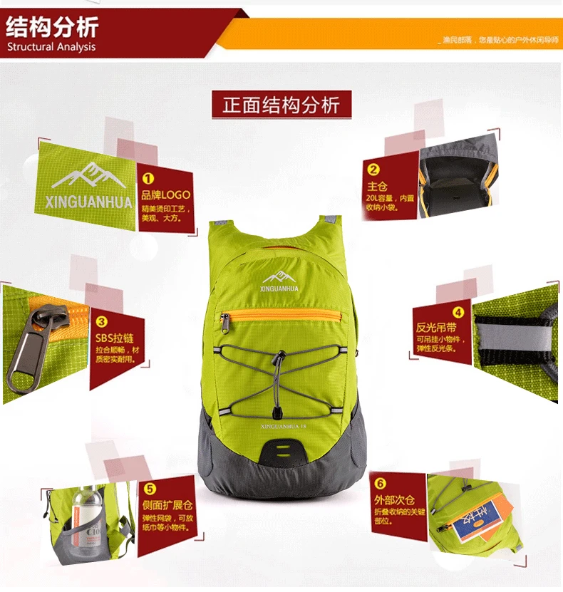 ZYJ Outdoor Light Weight Cycling Sport Foldable Backpacks Men Women Small Hiking Portable Folding Backpack Daypack Mochila (3)