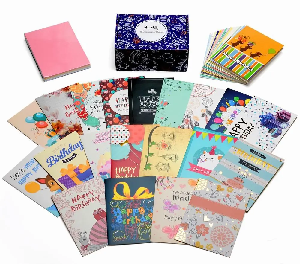 

Birthday Cards Box Set,Joyovo 40 Packs Assorted Birthday Cards With Gold Embellishments,40 Different Unique Designs Including 40