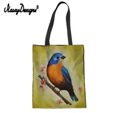 Картина с птицами печатная черная холщовая многоразовая сумка для покупок тканевые сумки сумка эко ежедневное использование складная сумочка плед Прямая поставка