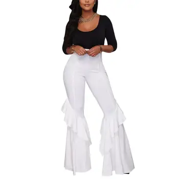 

Women Summer Hight Waist Ruffled flared pants Casual Loose Trousers Ladies Boho Beach Pants OL Elegant Pants