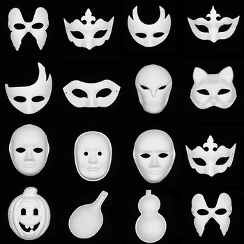 

Coloured Drawing Halloweeny Masks Face Painting White Mask Venice Cut Carving Blank Masks For Kindergarten kid DIY Craft Mask
