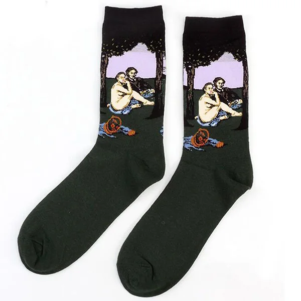 

Drop shipping Autumn winter Retro New Art Mural World Famous Oil Painting Series New Men And Women Socks Funny Socks 2018 Hot