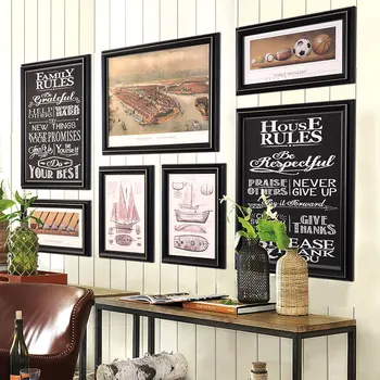 

7pcs/set American Style Black Frames For Pictures Vintage Photo Frame For Study Decor Rectangle Wood Picture Frame Album Hanging
